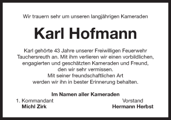 Traueranzeige von Karl Hofmann von Pegnitz-Zeitung